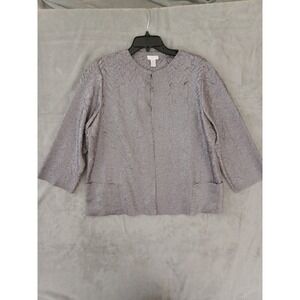 Chicos Crinkle 3/4 Sleeve Jacket Gray Sheen Sz 2 / L Party Wedding Guest Travel